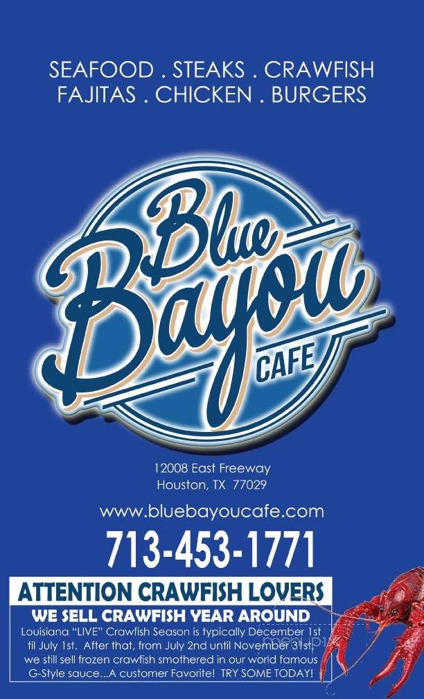 Blue Bayou Cafe - Houston, TX menu_pic