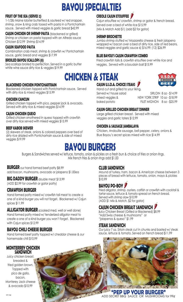 Blue Bayou Cafe - Houston, TX menu_pic