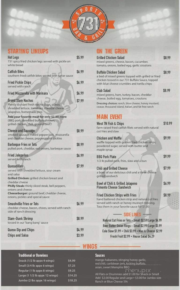 731 Sports Bar & Grill - Jackson, TN menu_pic