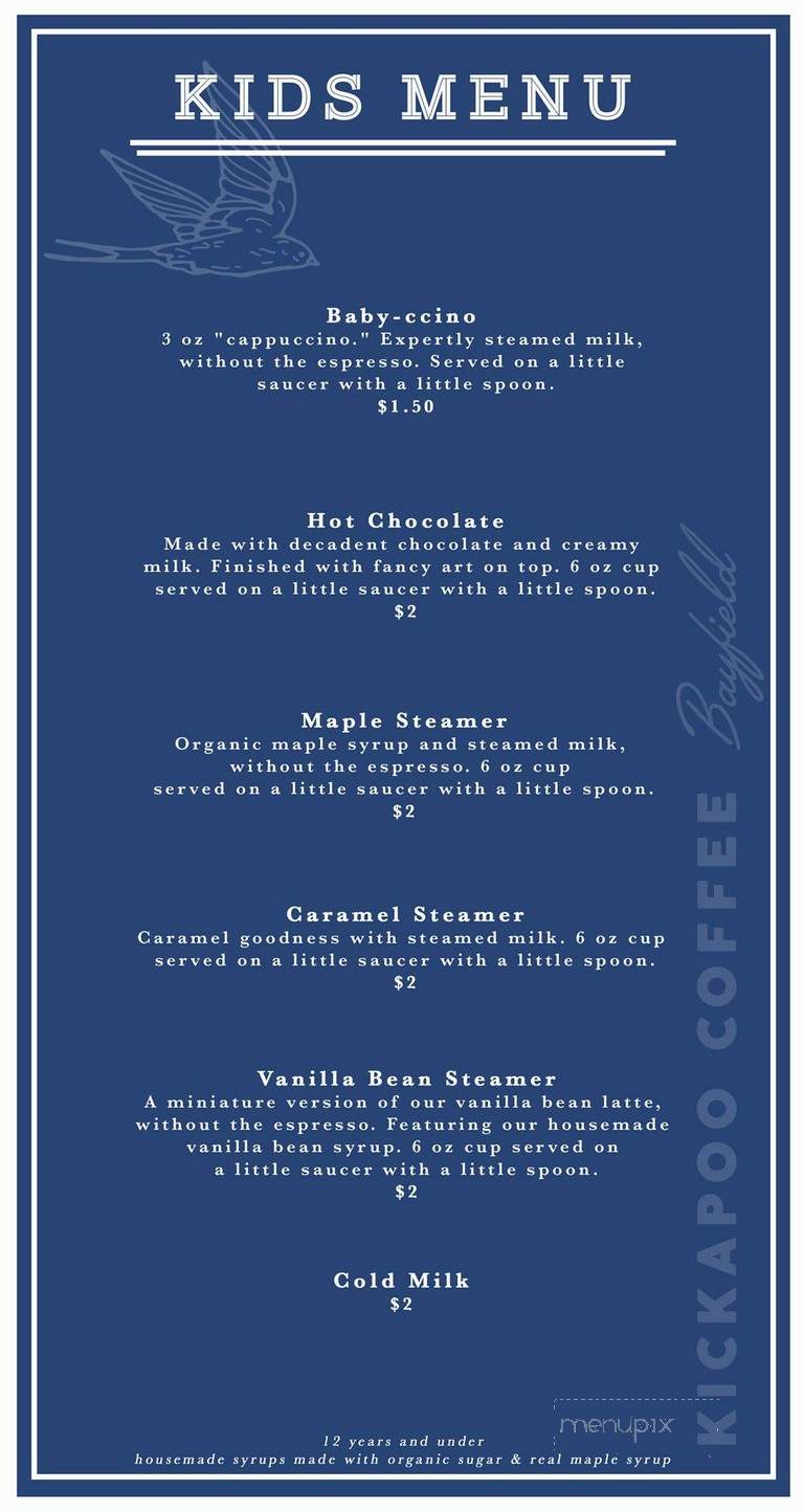 Kickapoo Coffee - Bayfield, WI menu_pic