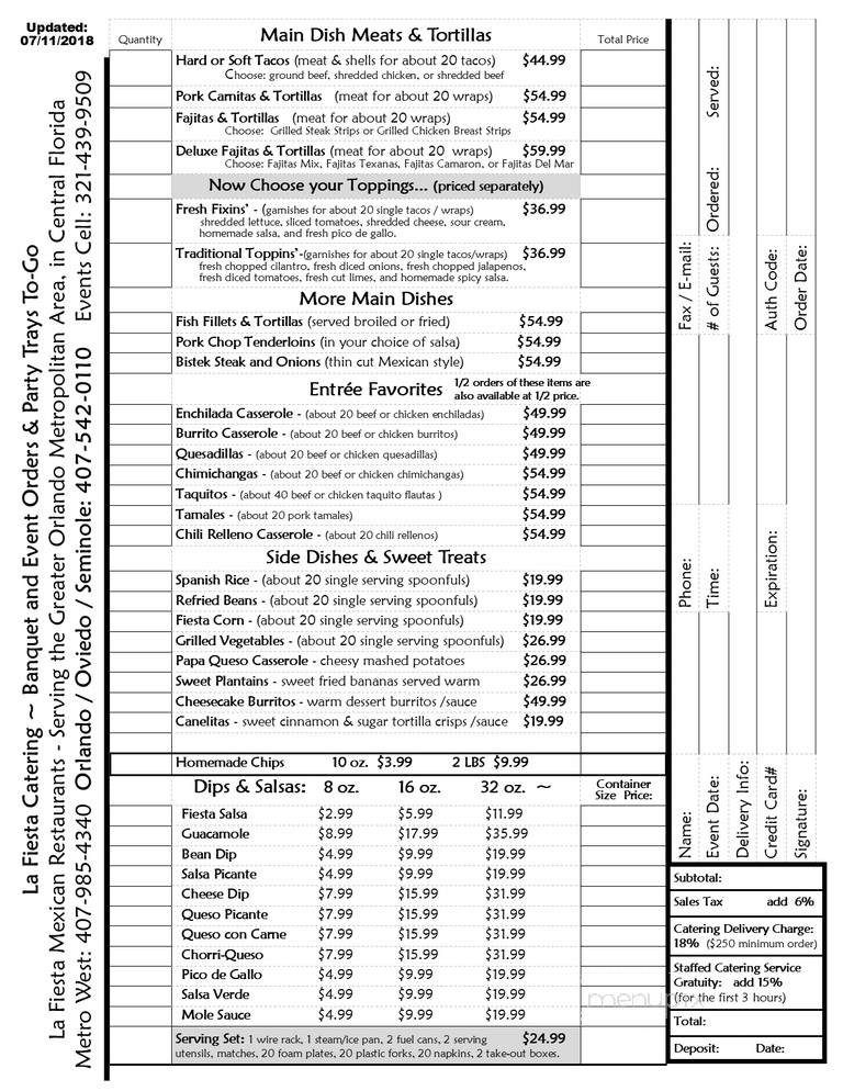 La Fiesta Mexican Grill - Oviedo, FL menu_pic