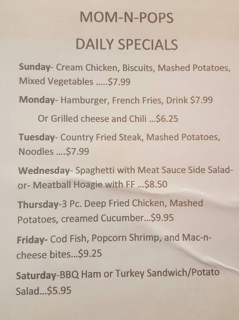 Mom N Pop's Cafe - Markleysburg, PA menu_pic