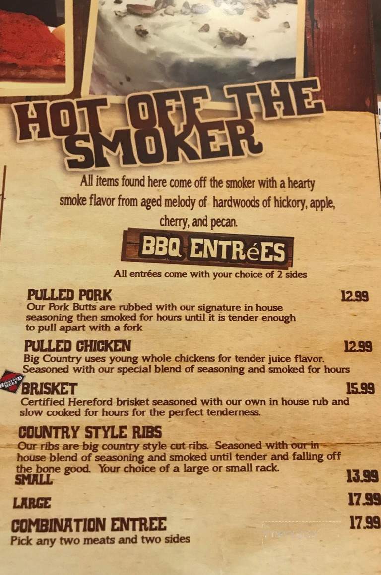 Big Country Tavern - Chesterfield, SC menu_pic