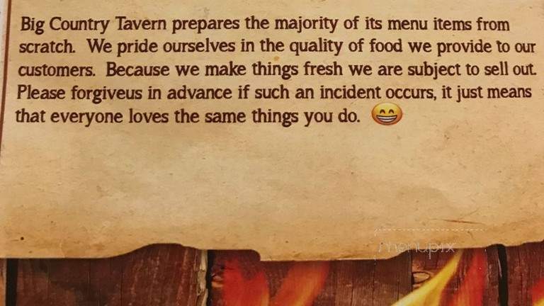 Big Country Tavern - Chesterfield, SC menu_pic
