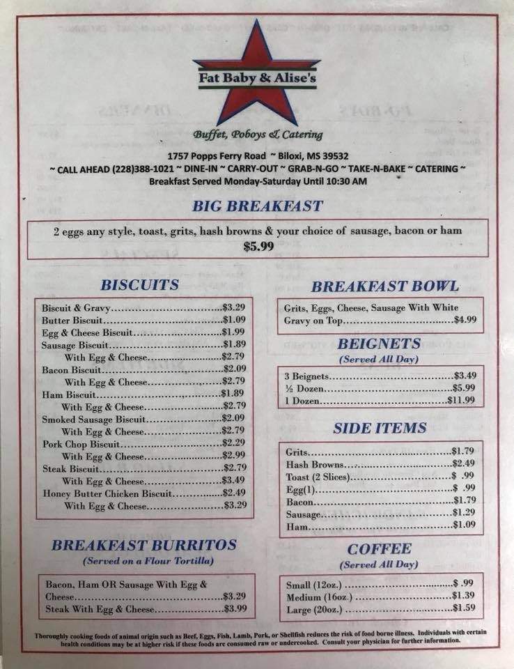 Fat Baby & Alise's Buffet - Biloxi, MS menu_pic