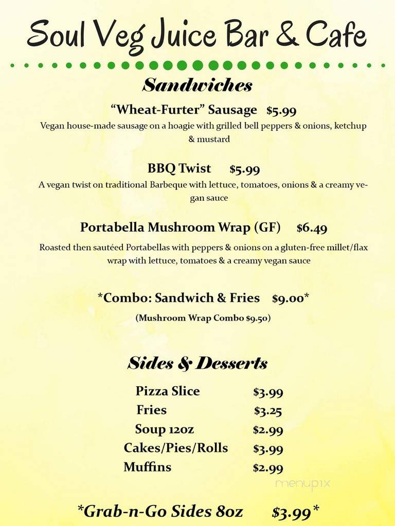 Soul Veg Juice Bar & Cafe - Tallahassee, FL menu_pic