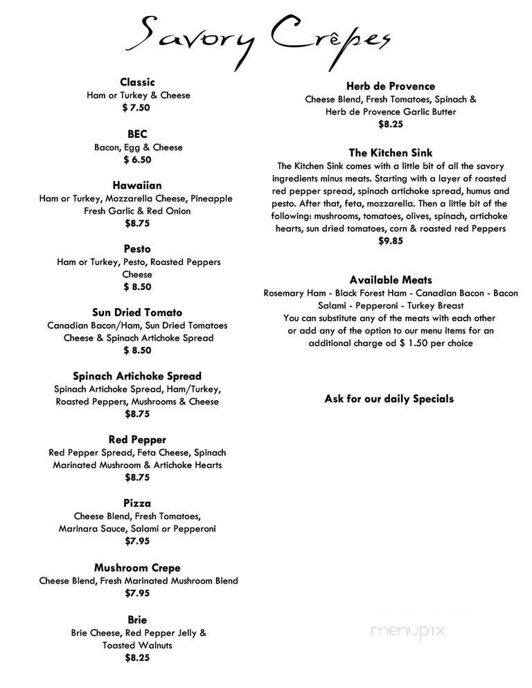Penny Path Cafe and Crepe Shop - Winston-Salem, NC menu_pic