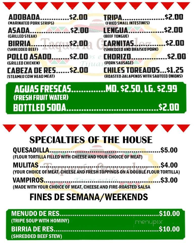 Taqueria Gonzalez - Conway, AR menu_pic