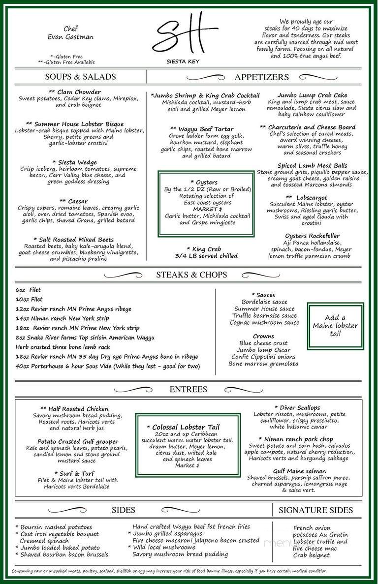 Summer House Steak & Seafood - Siesta Key, FL menu_pic