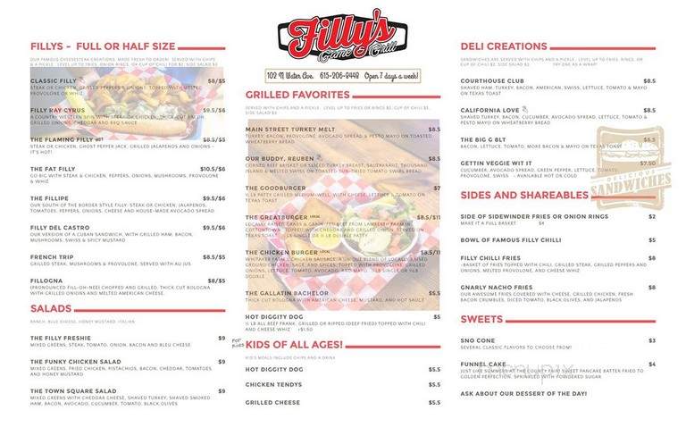 Filly's Game & Grill - Gallatin, TN menu_pic