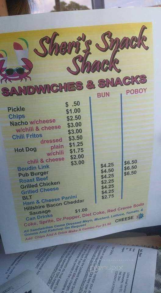 Sheri's Snack Shack - Montegut, LA menu_pic