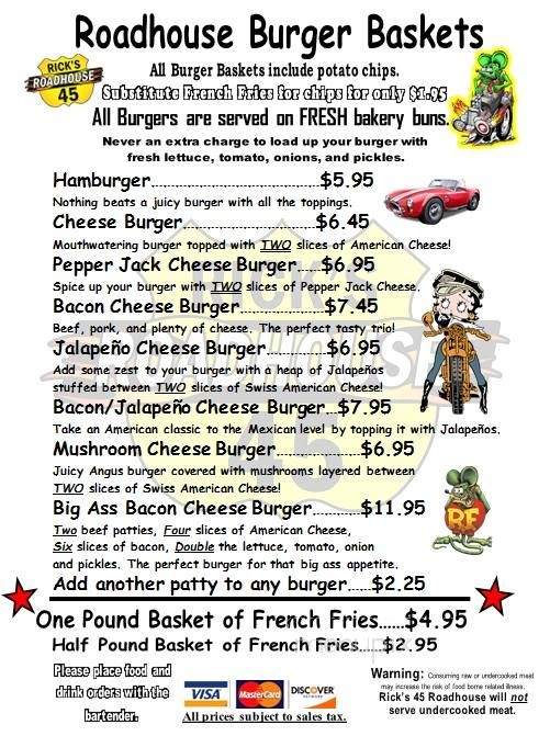 Rick's 45 Roadhouse - Antigo, WI menu_pic