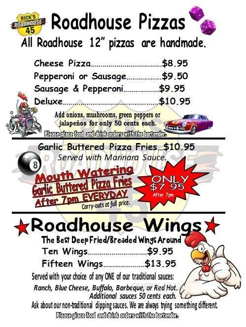 Rick's 45 Roadhouse - Antigo, WI menu_pic