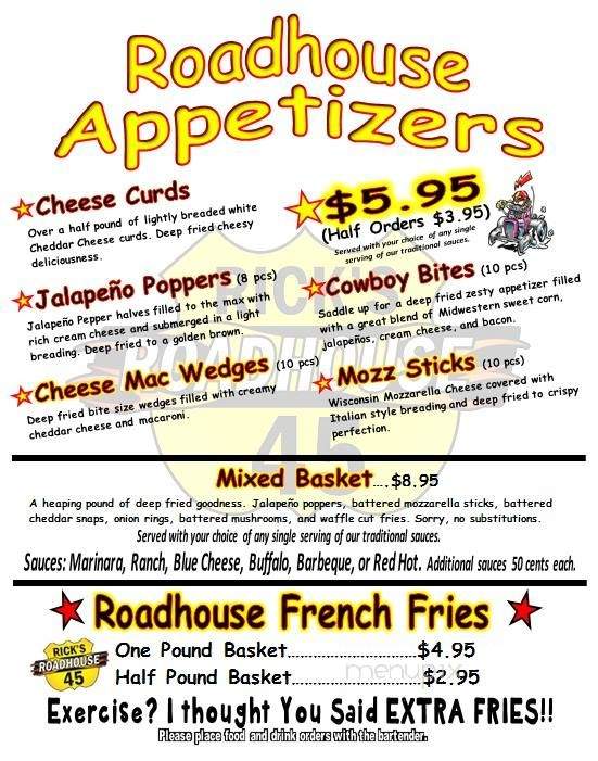 Rick's 45 Roadhouse - Antigo, WI menu_pic