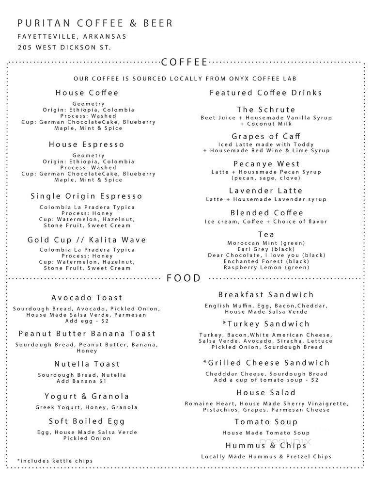 Puritan Coffee & Beer - Fayetteville, AR menu_pic