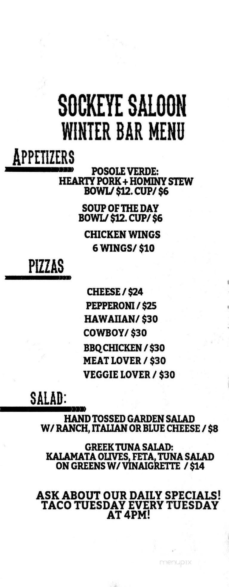 Sockeye Saloon - King Salmon, AK menu_pic