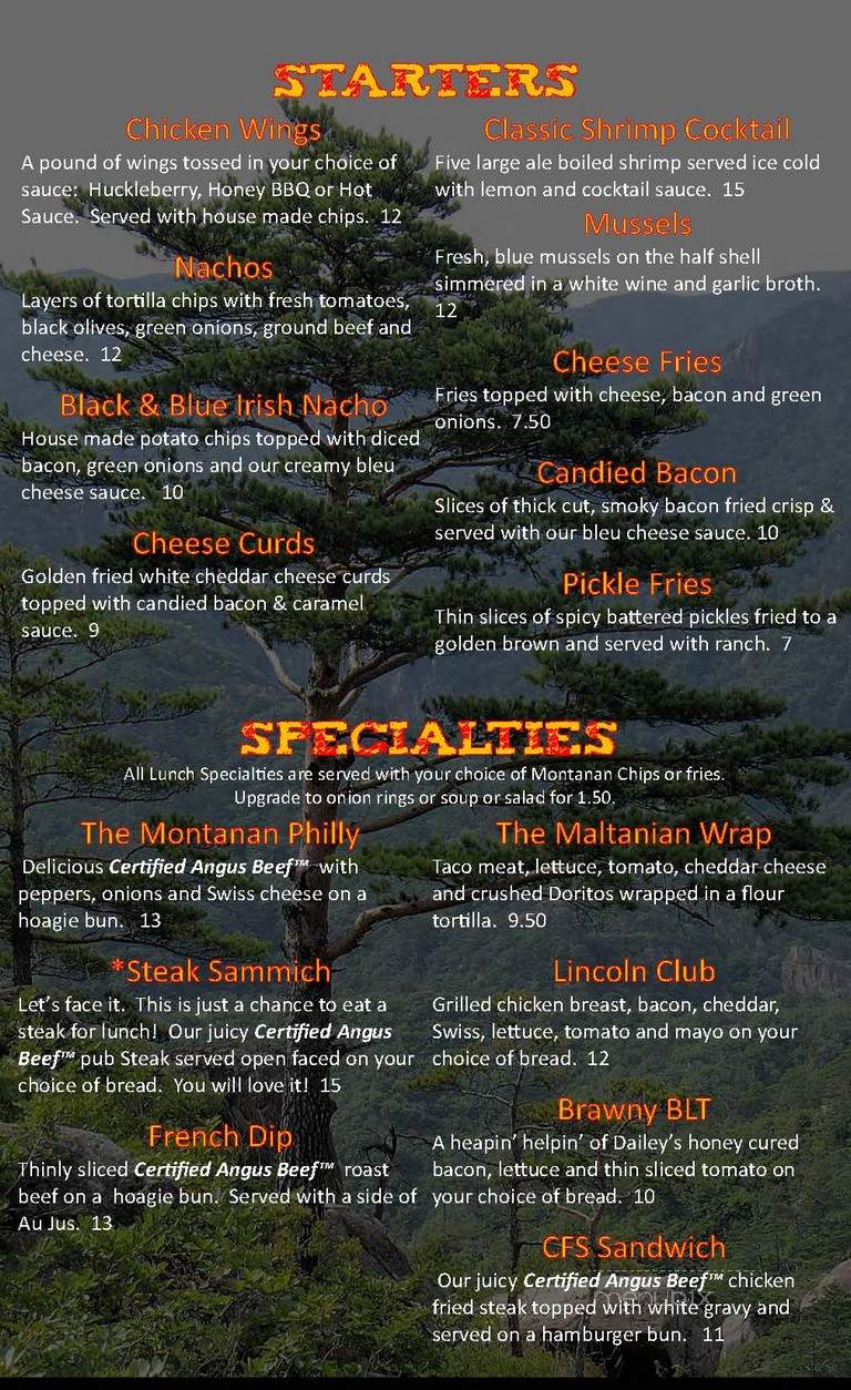 Montanan Steakhouse - Lincoln, MT menu_pic