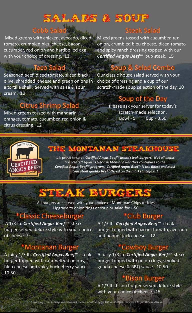 Montanan Steakhouse - Lincoln, MT menu_pic