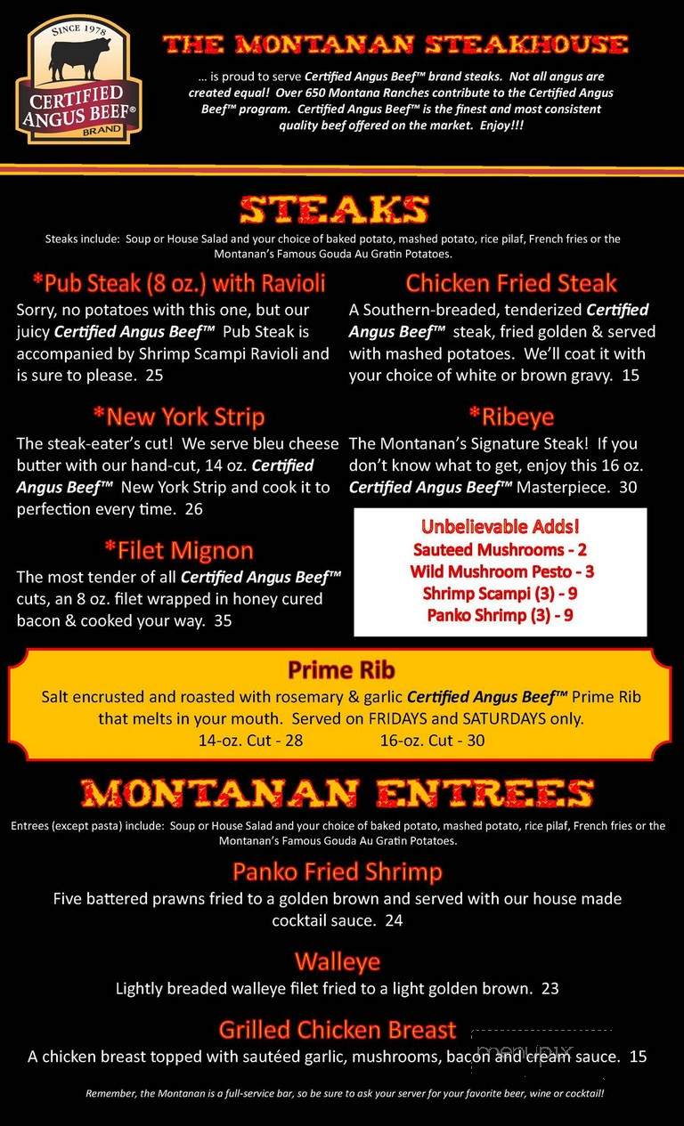 Montanan Steakhouse - Lincoln, MT menu_pic
