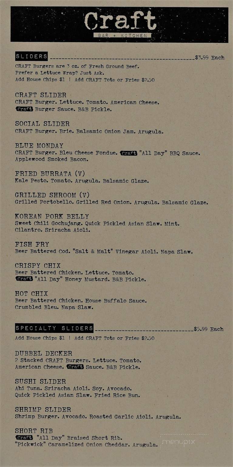 Craft Bar + Kitchen - Binghamton, NY menu_pic
