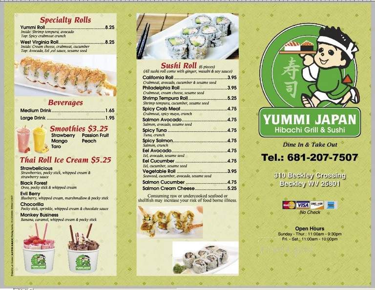 Menu of Yummi Japan in Beckley, WV 25801