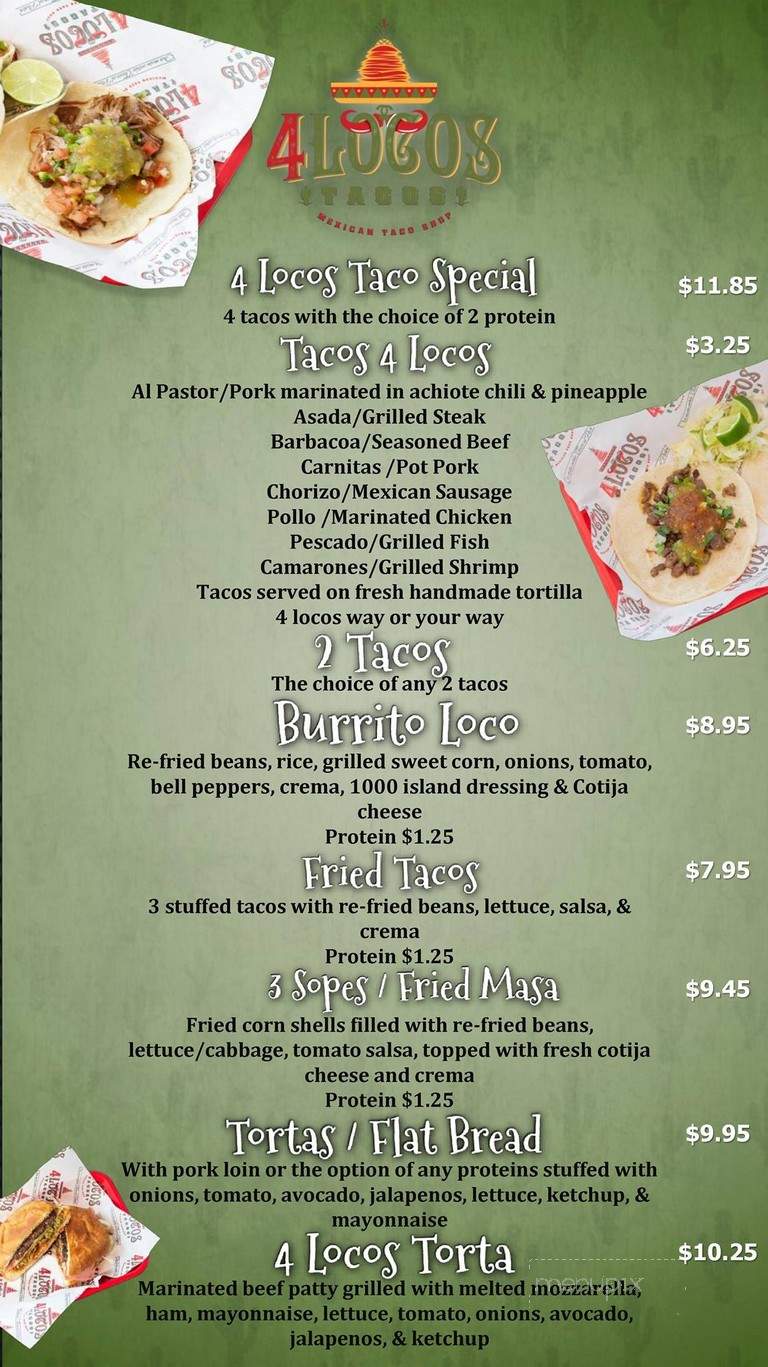 4 Locos Tacos - Winter Garden, FL menu_pic