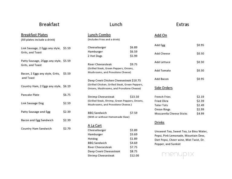 Deep Creek Grill - Fayetteville, NC menu_pic