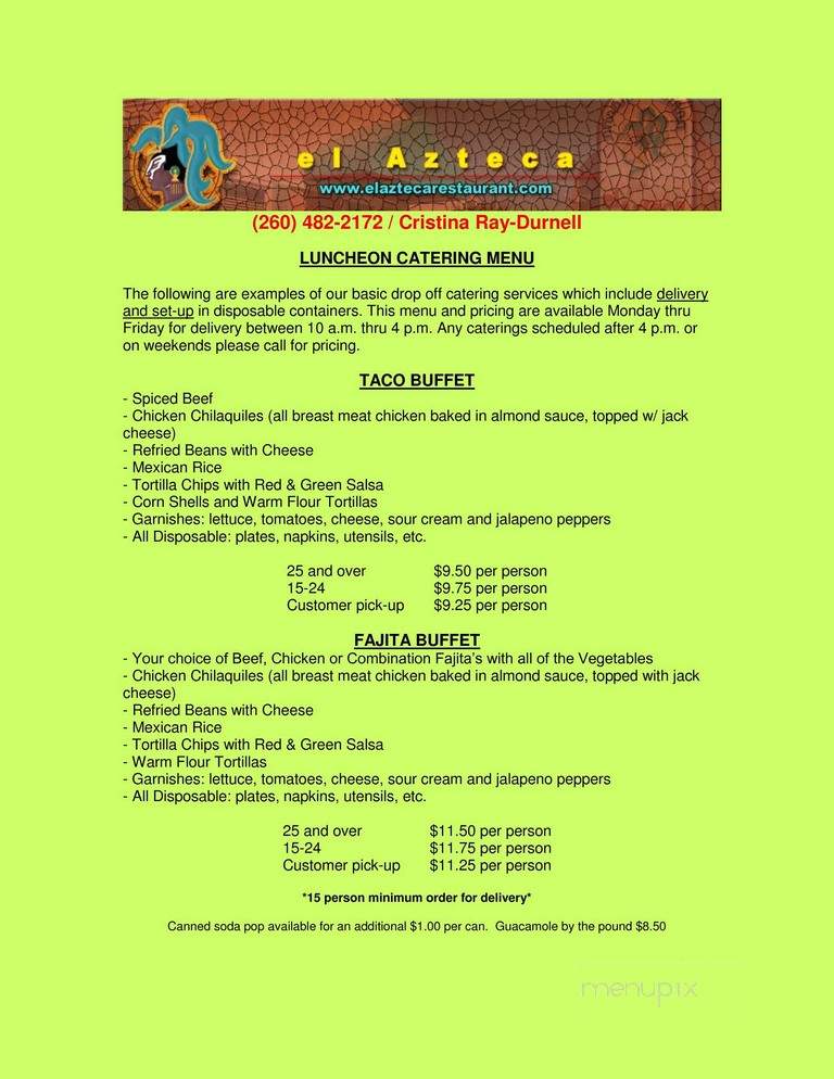 El Azteca - Allendale, MI menu_pic