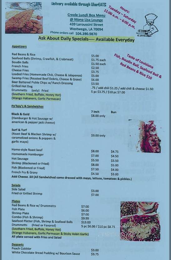 Creole Lunch Box - Westwego, LA menu_pic