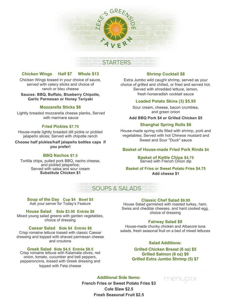 Zeke's Greenside Tavern - Etowah, NC menu_pic