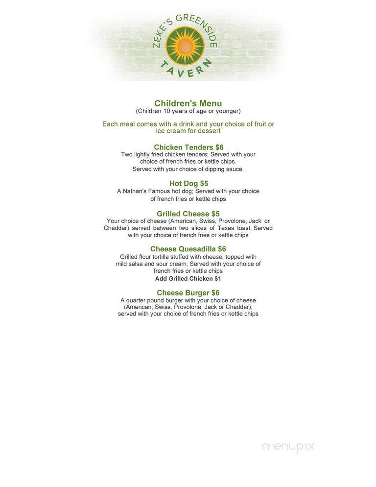 Zeke's Greenside Tavern - Etowah, NC menu_pic