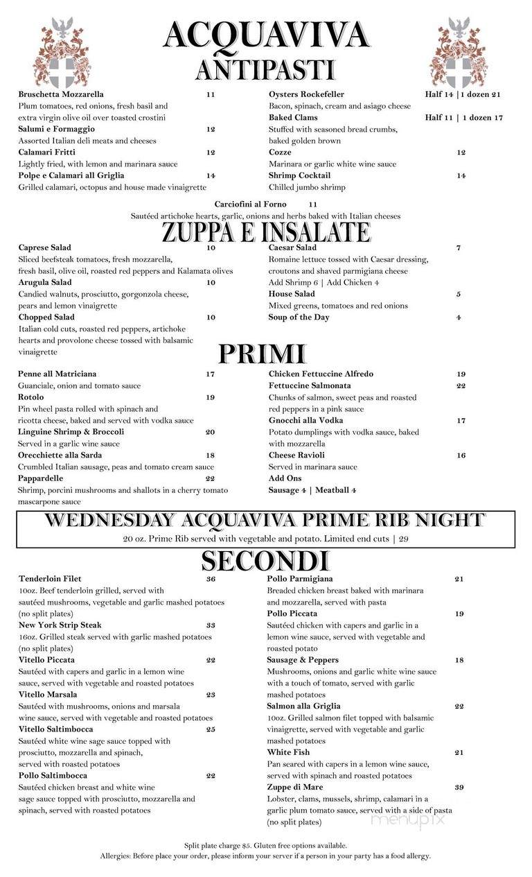 Acquaviva Ristorante Batavia - Batavia, IL menu_pic