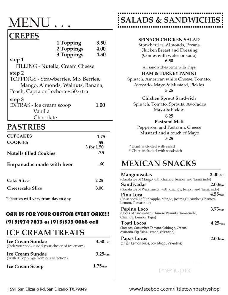 Little Town Pastry Shop - San Elizario, TX menu_pic