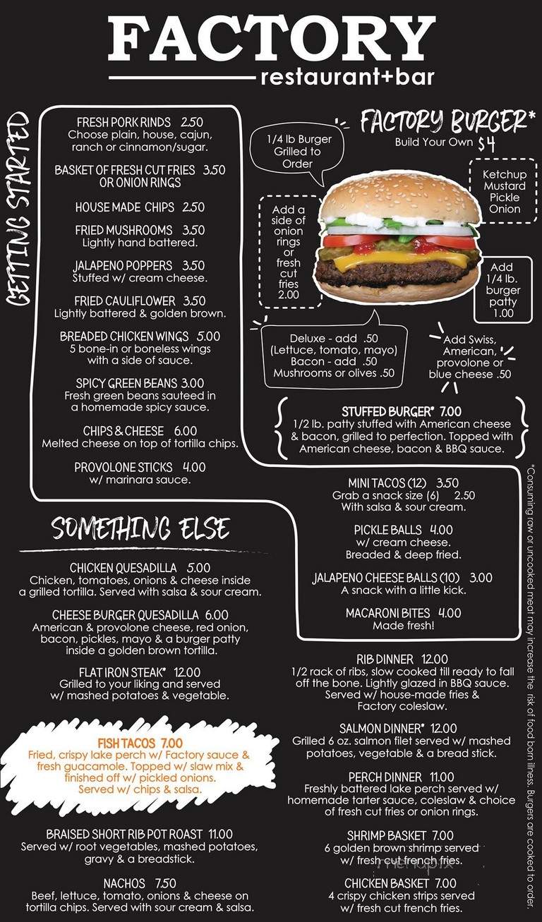 Factory Bar And Grill - Muskegon, MI menu_pic