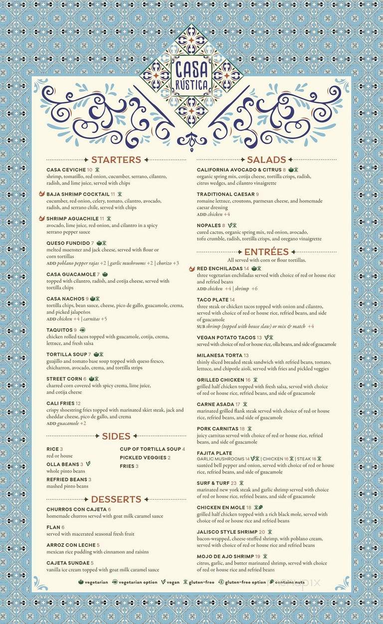 Casa Rustica - San Diego, CA menu_pic