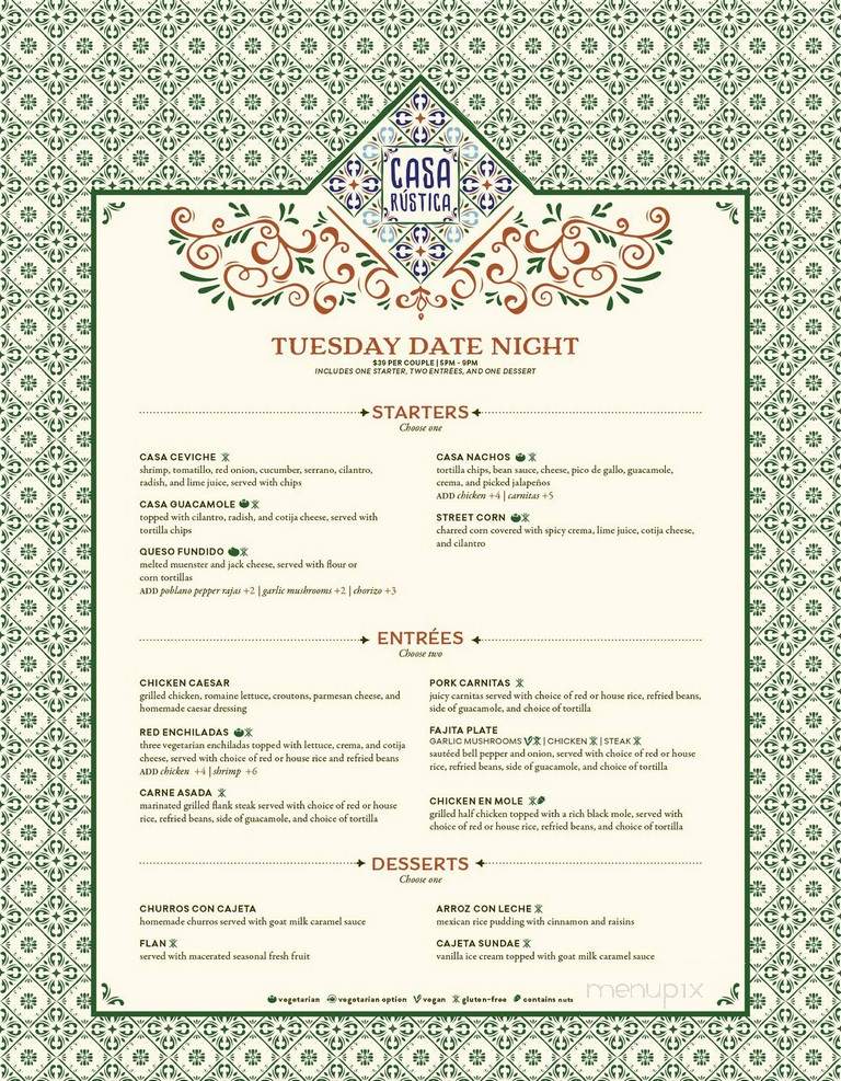 Casa Rustica - San Diego, CA menu_pic