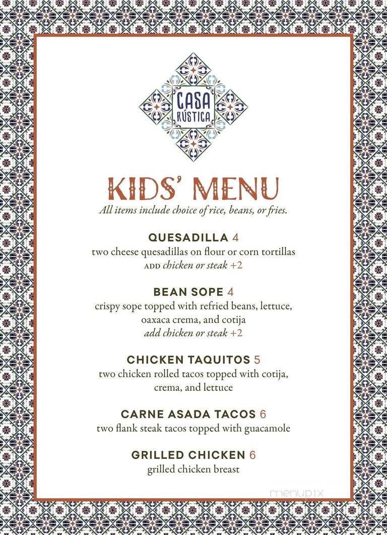 Casa Rustica - San Diego, CA menu_pic