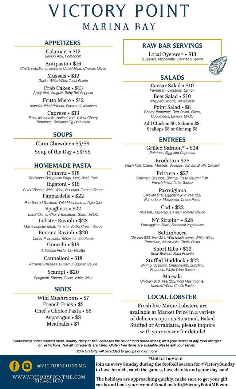 Victory Point at Marina Bay - Quincy, MA menu_pic