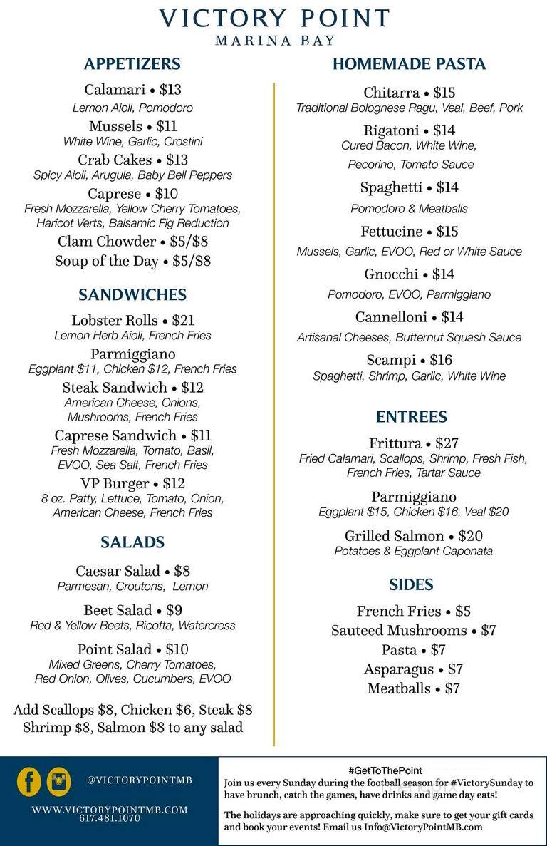 Victory Point at Marina Bay - Quincy, MA menu_pic