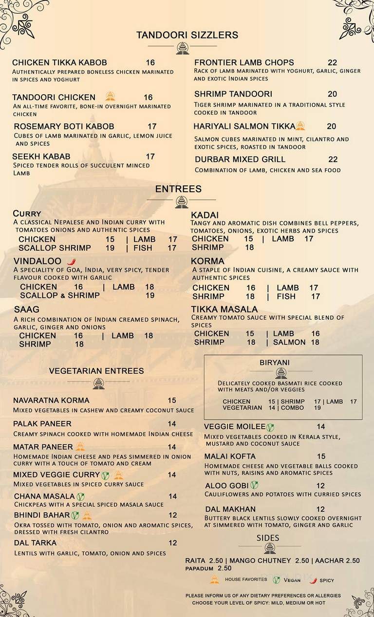 Durbar Nepalese & Indian Bistro - Golden, CO menu_pic