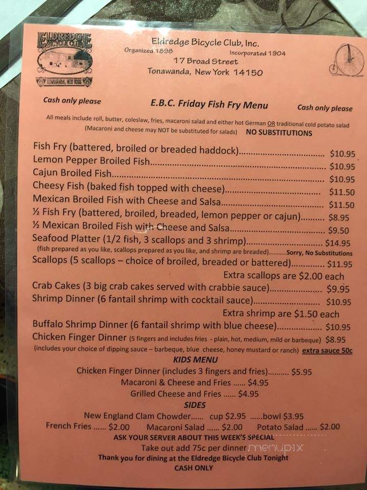 Eldredge Bicycle Club - Tonawanda, NY menu_pic