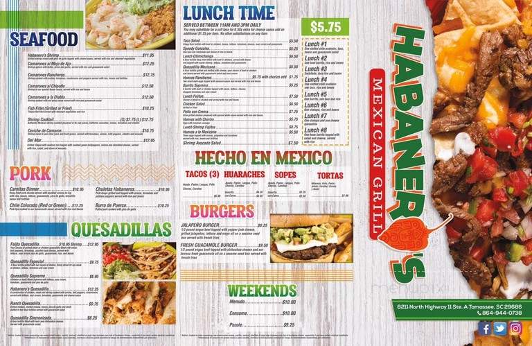 Habanero's Mexican Grill - Tamassee, SC menu_pic