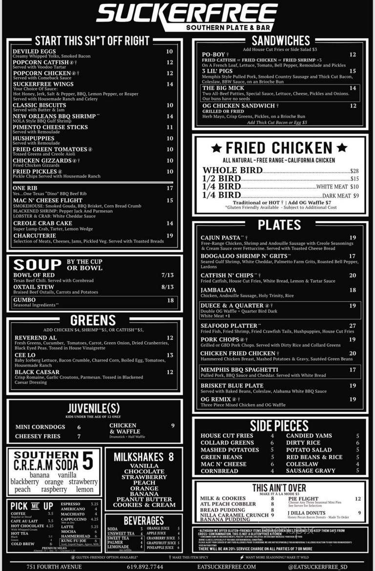 Suckerfree Southern Plate & Bar - San Diego, CA menu_pic