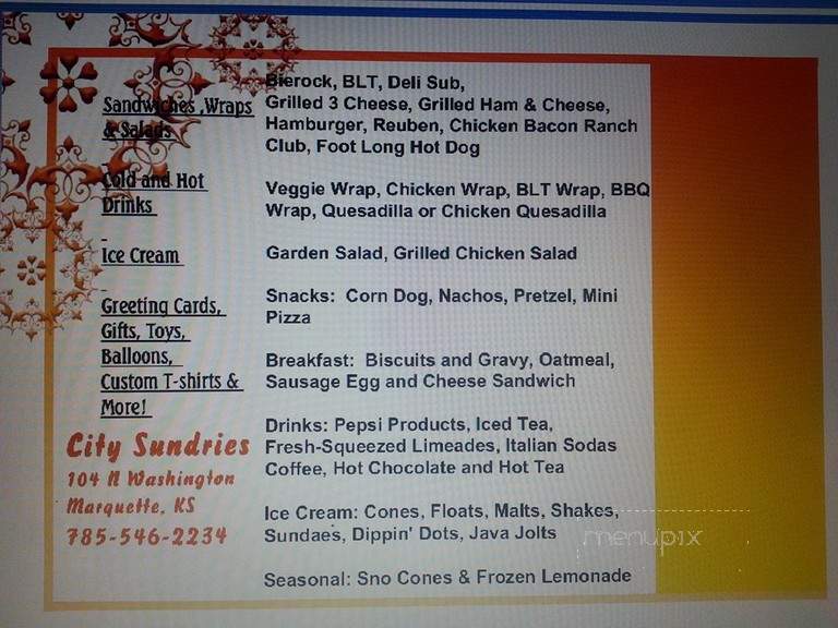 City Sundries - Marquette, KS menu_pic