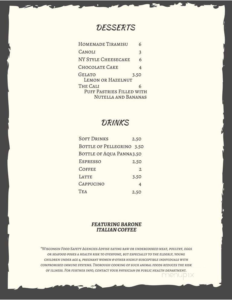 Cali Ristorante Italiano - Elkhorn, WI menu_pic