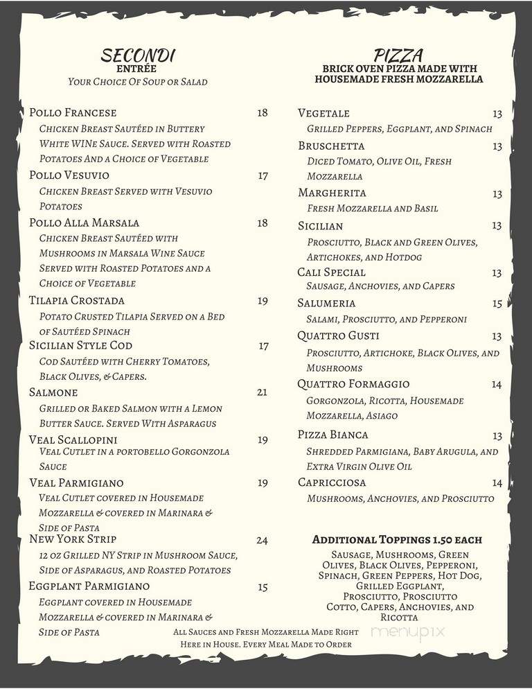 Cali Ristorante Italiano - Elkhorn, WI menu_pic