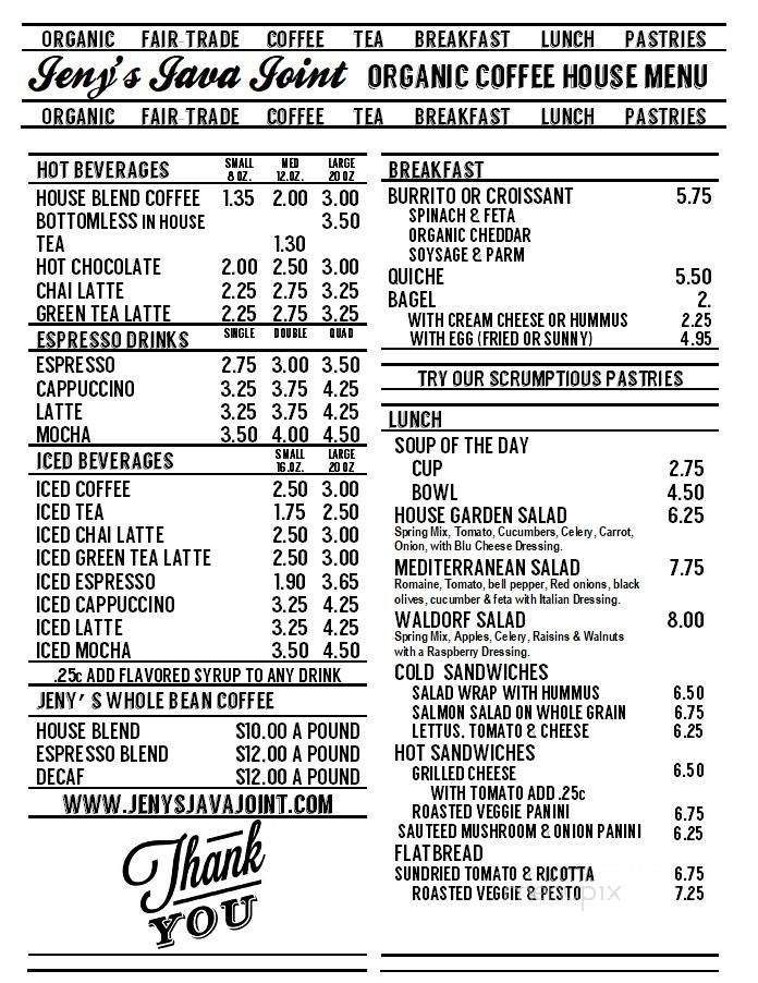 Jeny's Java Joint - Palmyra, NJ menu_pic