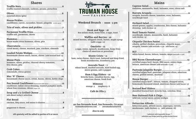 Truman House Tavern - San Fernando, CA menu_pic
