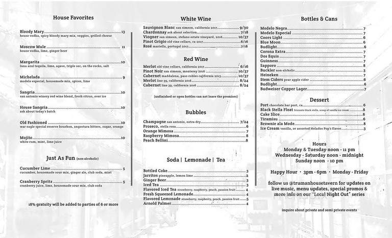 Truman House Tavern - San Fernando, CA menu_pic