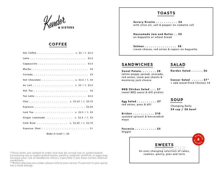 Kender & Sisters Kitchen + Coffee - Dennis, MA menu_pic